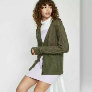 Wild Fable Cable Knit Cardigan Sweater Olive Green size M